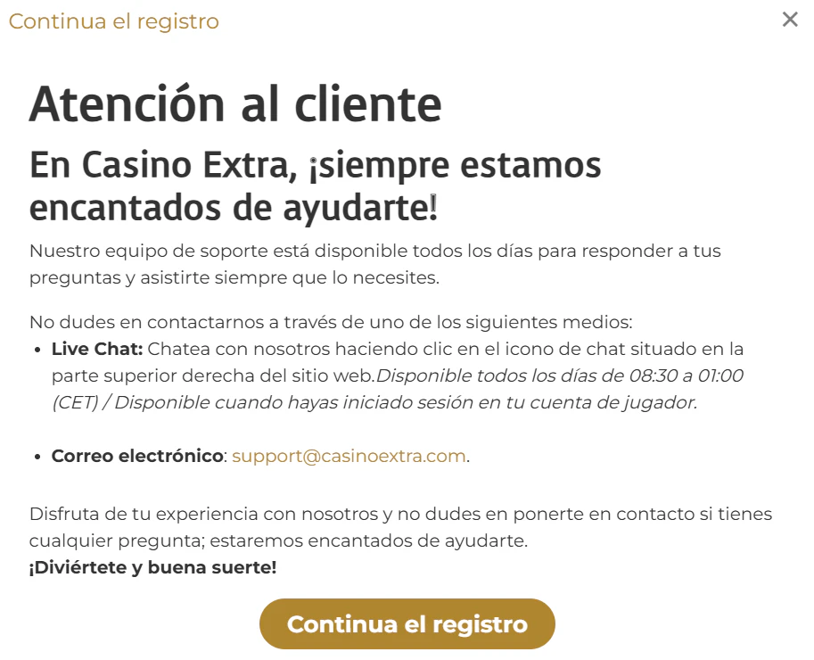 Canales de soporte y atención al cliente disponibles en Casino Extra